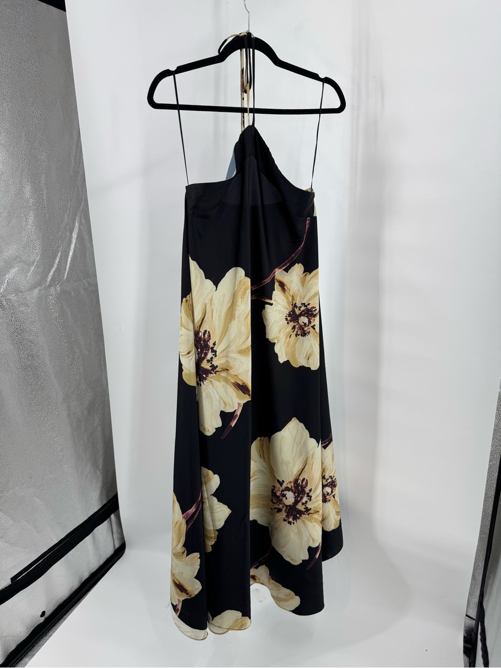 Misa Los Angeles Black Halter Maxi Dress with Cream Floral Print - Picture 9 of 12